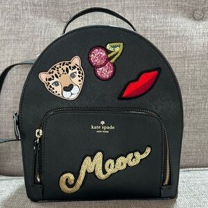 Kate Spade Run Wild Leopard Tomi Genuine Cow Leather Sequins Black Backpack Bag
